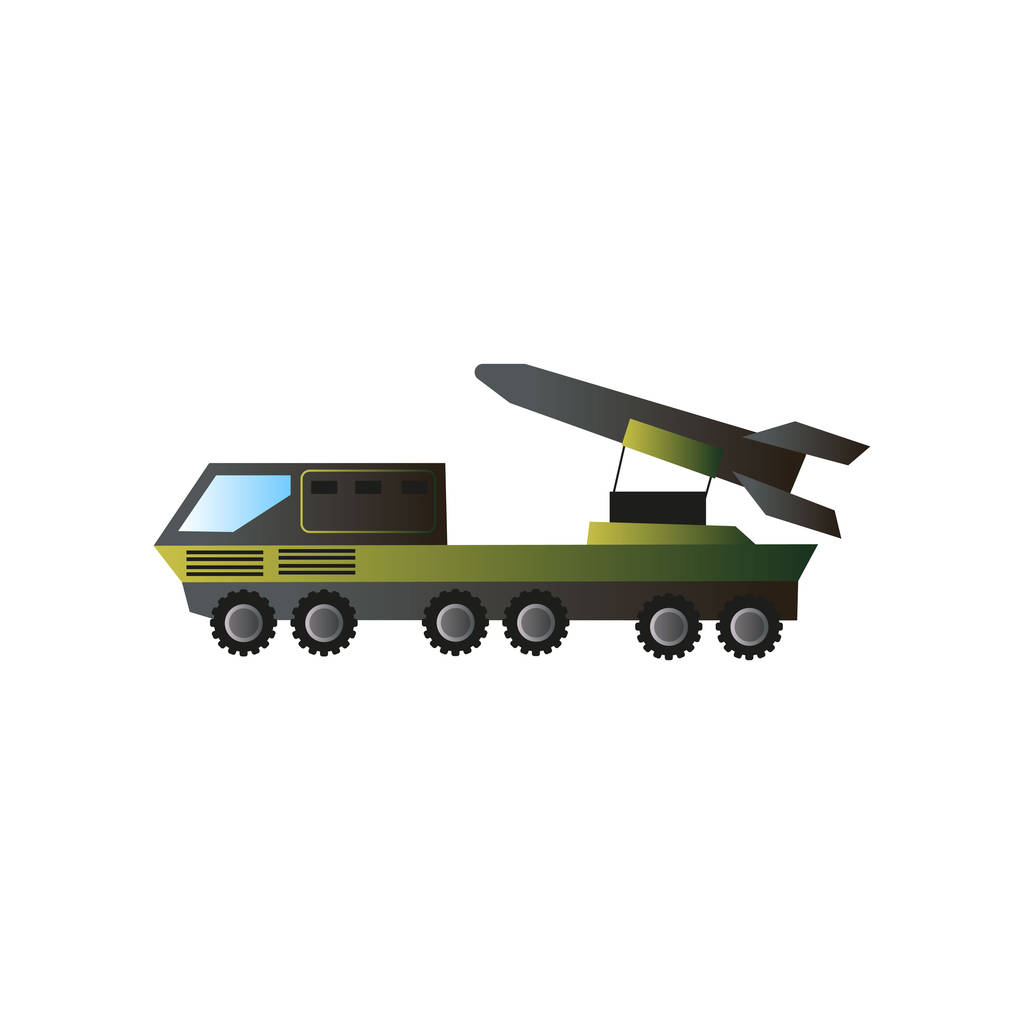 Καμουφλάζ πράσινο μηχάνημα πολεμικό φορτηγό με ρουκέτα - Διάνυσμα, εικόνα