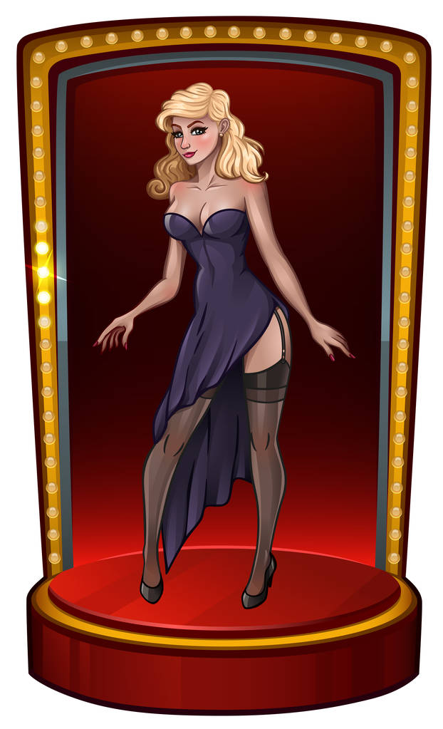 Schöne Pin-up Blondine im Abendkleid auf der Bühne - Vektor, Bild