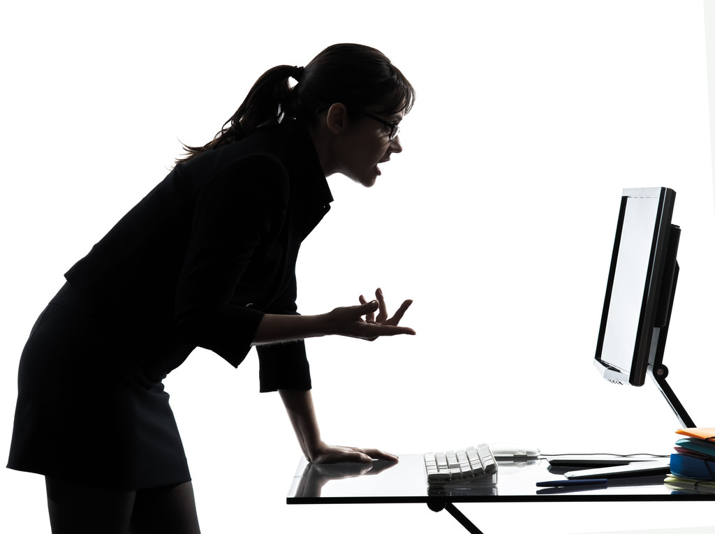 επιχείρηση υπολογιστή γυναίκα υπολογιστικής σοβαρή σιλουέτα - Φωτογραφία, εικόνα