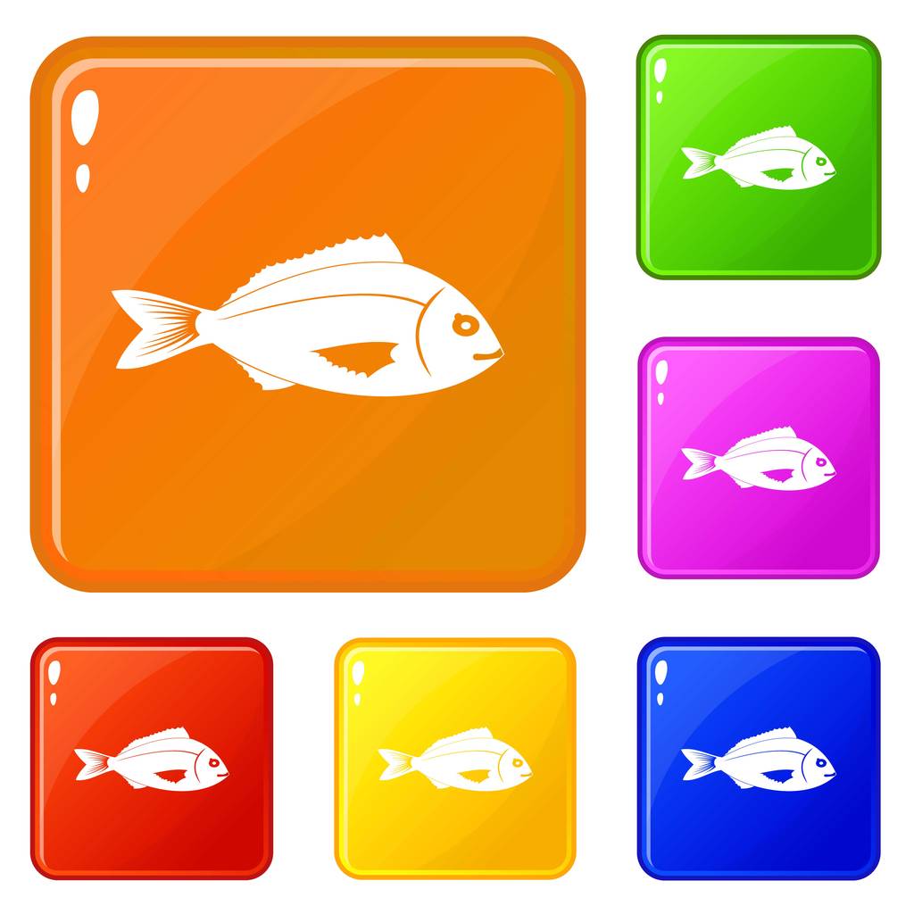 Ícones de peixe definir cor vetorial
 - Vetor, Imagem
