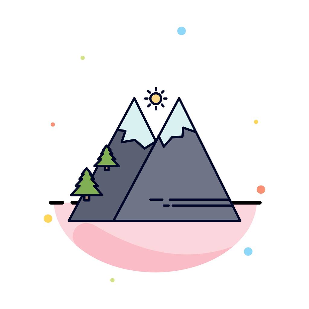 Bergen, natuur, buitenshuis, zon, Hiking plat kleur pictogram vector - Vector, afbeelding