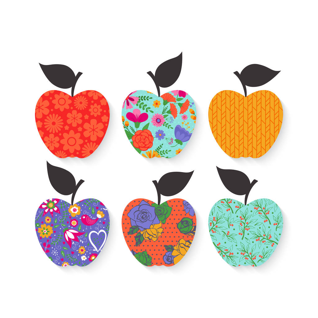 silhueta de maçã com conjunto de padrão floral. Ilustração vetorial
 - Vetor, Imagem