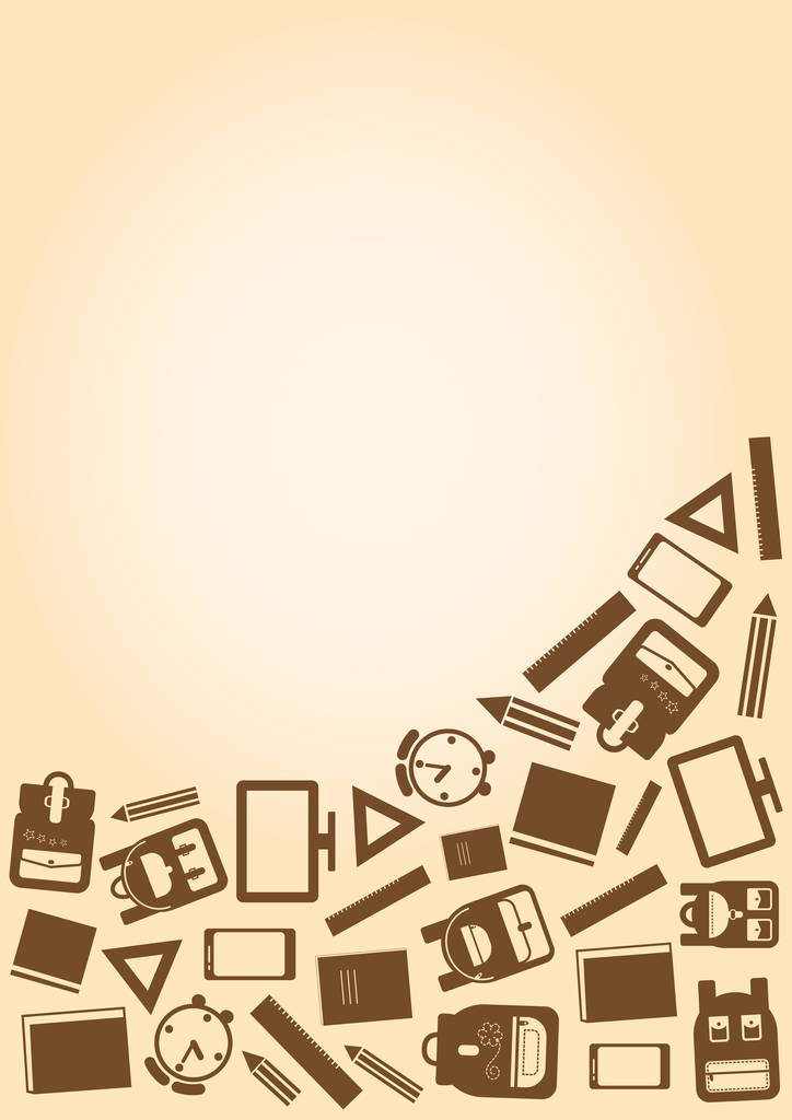 Brown background with school supplies, vector illustration - Vector, Image