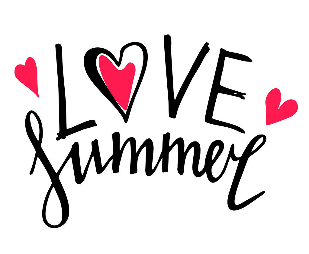 Me encanta el verano. Banner tipográfico imprimible de dibujo a mano para el diseño de verano. Corazón y amor
.  - Vector, imagen