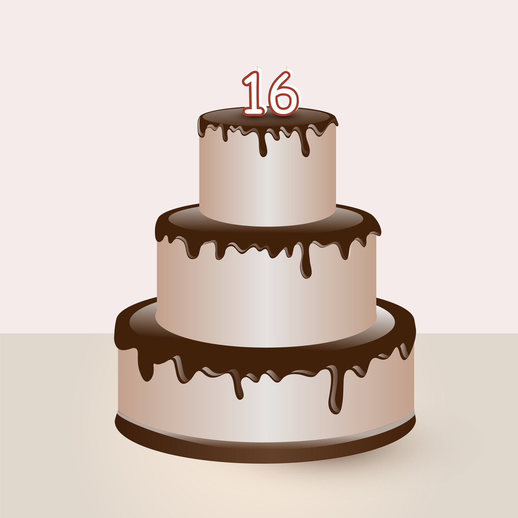 Sweet sixteen birthday cake. Vector illustration. - Vector, Image
