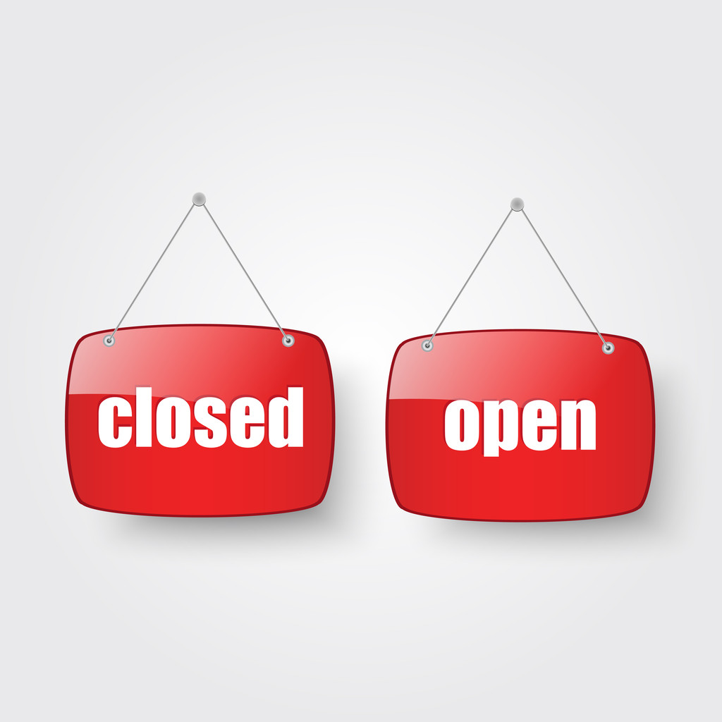 ανοικτό και κλειστό μαγαζί σημάδι - Διάνυσμα, εικόνα
