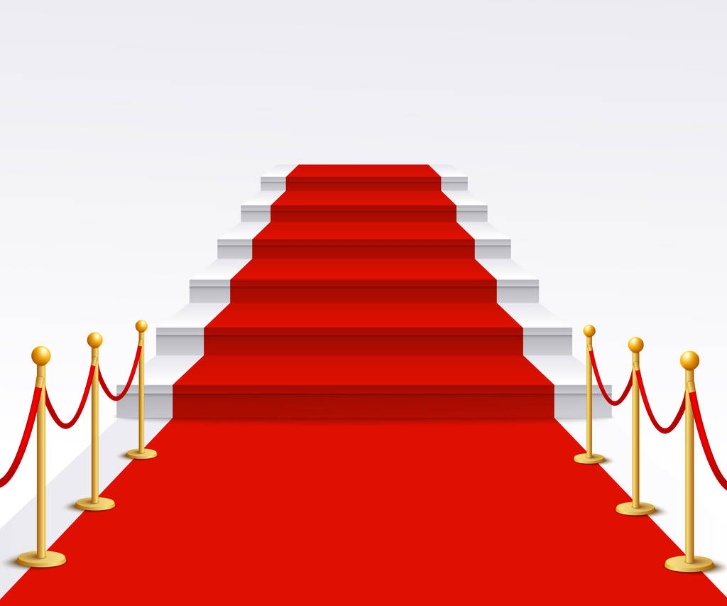 Πολυτέλεια κόκκινο χαλί σκάλα φόντο, επιτυχία και τη φήμη με τα πόδια για VIP εκδήλωση εορτασμών - Διάνυσμα, εικόνα