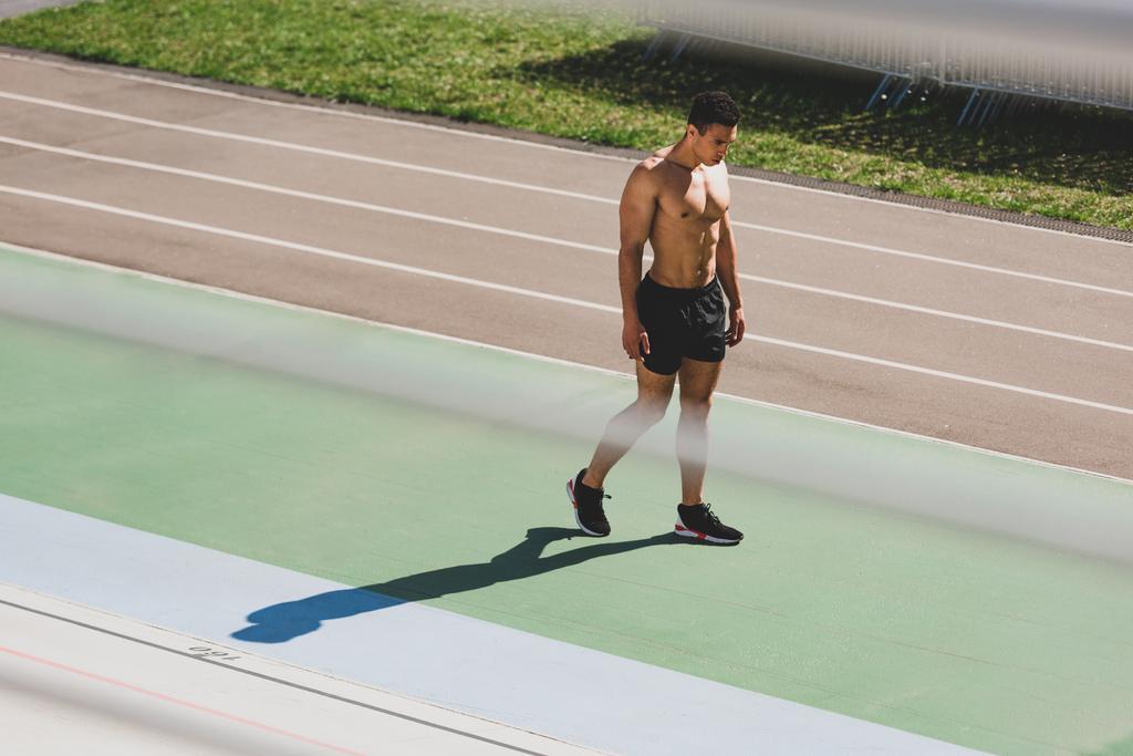 Úplná délka zobrazení Smíšené rasy závodníka stojící na stadionu - Fotografie, Obrázek