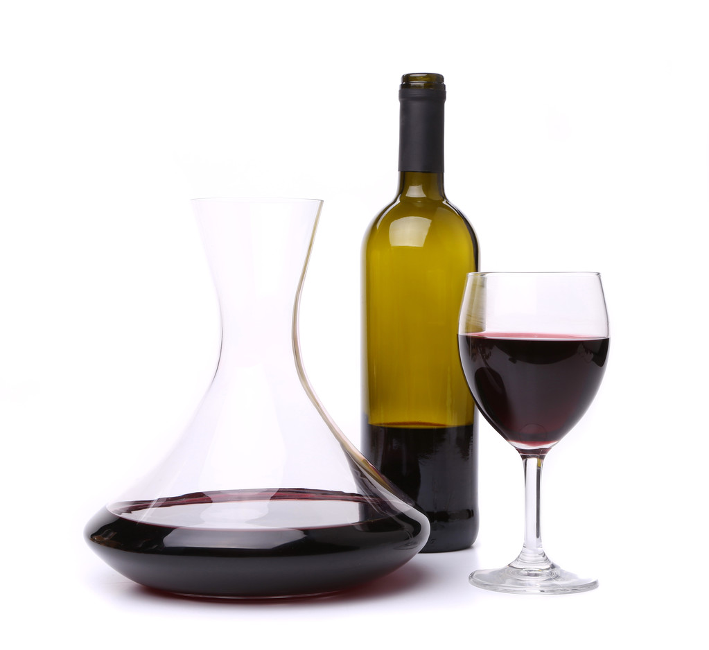 Decanter, a palack és a pohár vörös bor - Fotó, kép