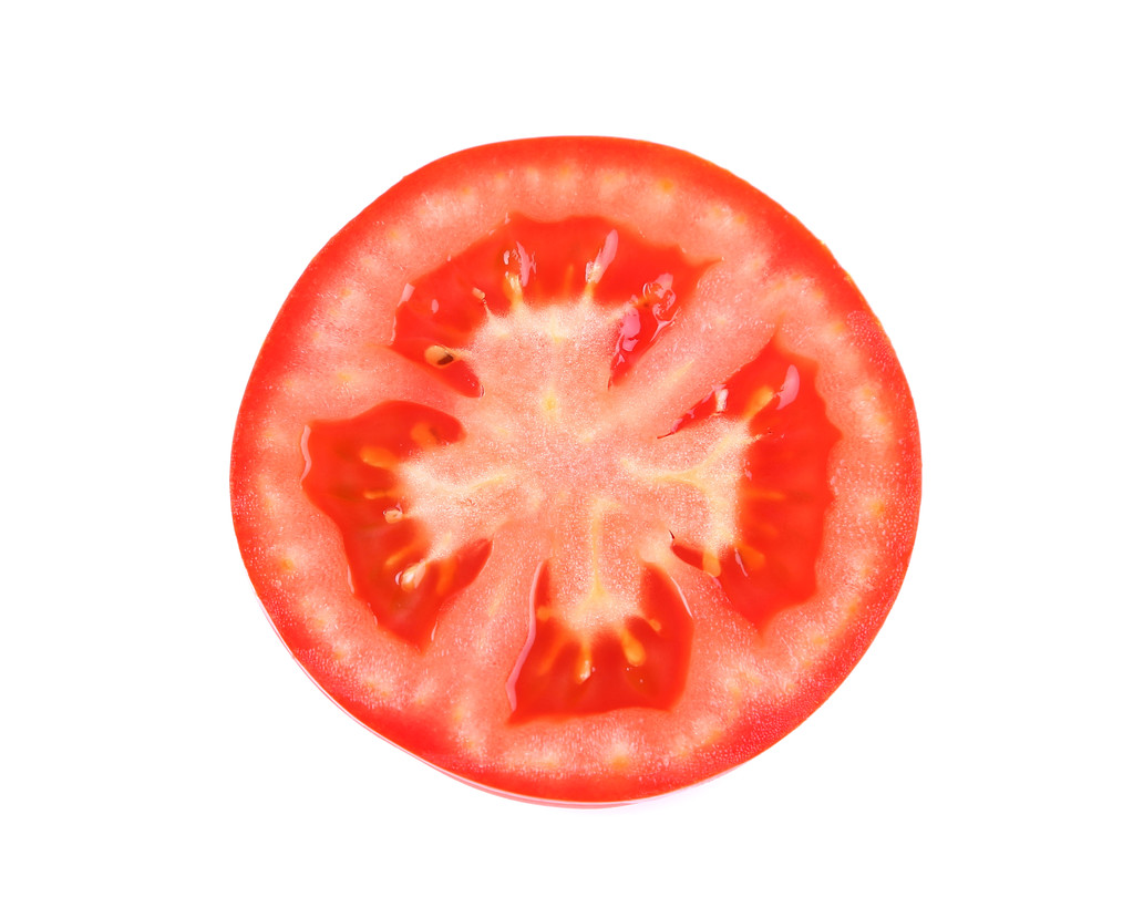 plasterek pomidora makro na białym tle - Zdjęcie, obraz