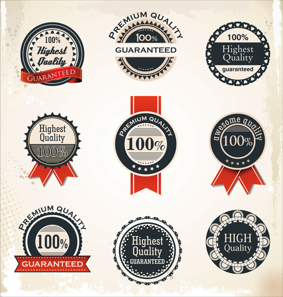 Collection of Premium Quality and Guarantee Labels with retro vintage styled design - Vector, Image