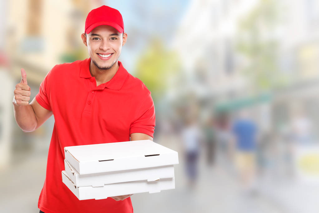 Pizza teslimat adam çocuk sipariş iş teslim başarı succ - Fotoğraf, Görsel