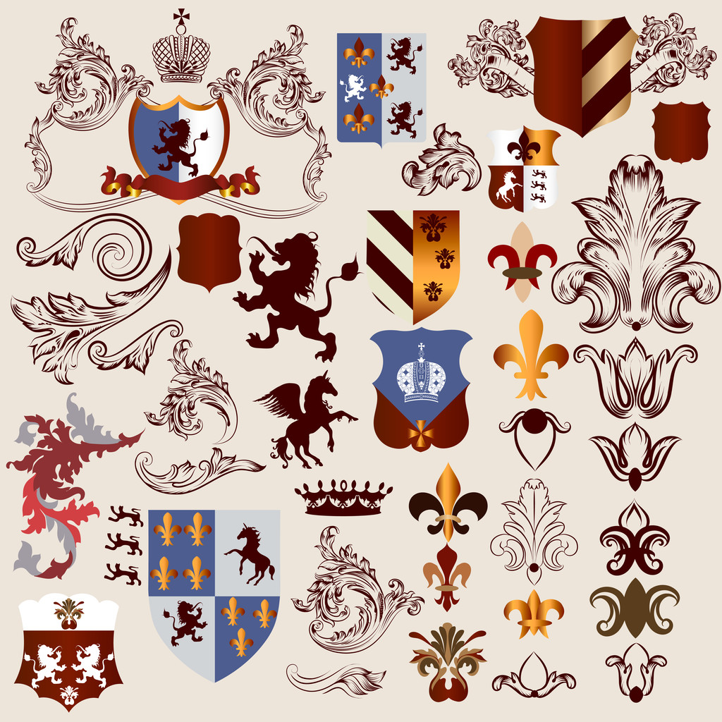 Gyűjteménye vektor heraldikai elemek tervezése - Vektor, kép
