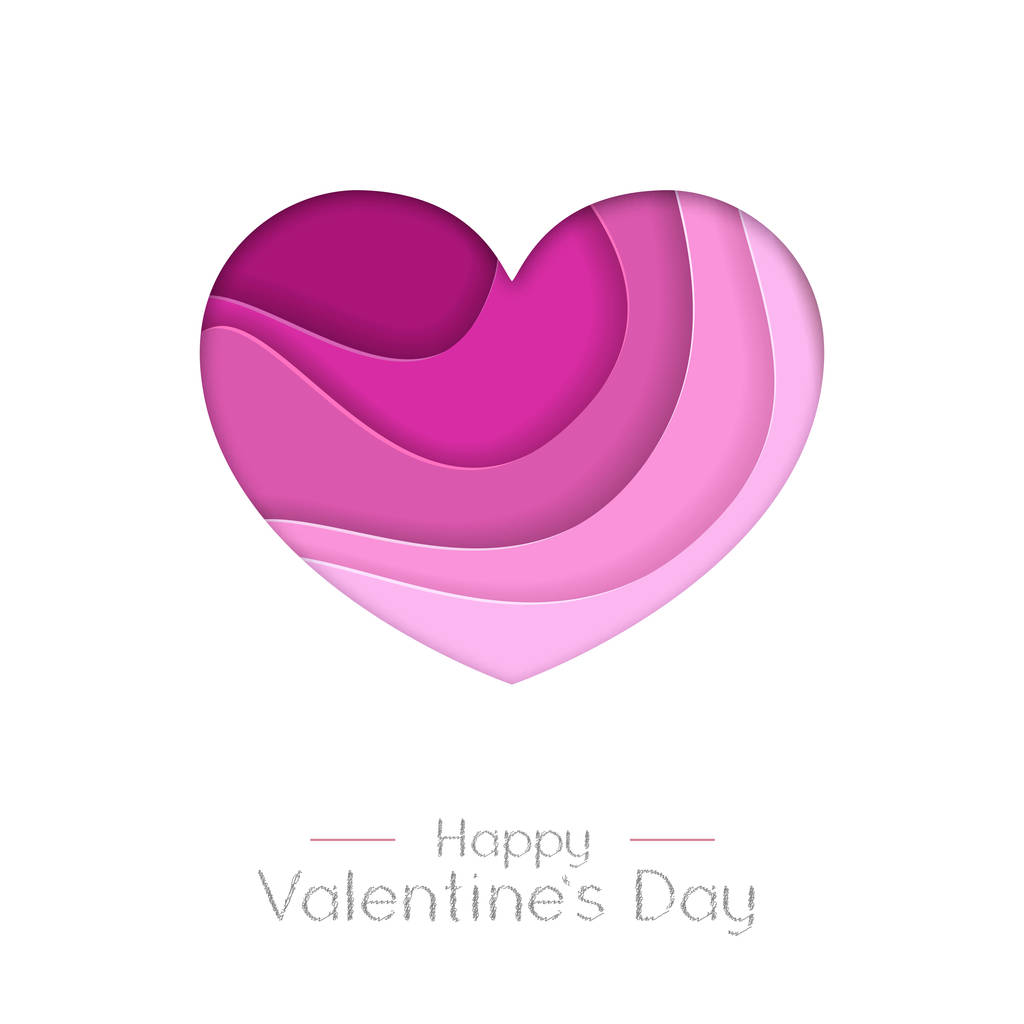 Aşk kalp silueti ile Happy Valentines gün tebrik kartı. Kağıt sanatı tarzı tasarımı nı kesin - Vektör, Görsel