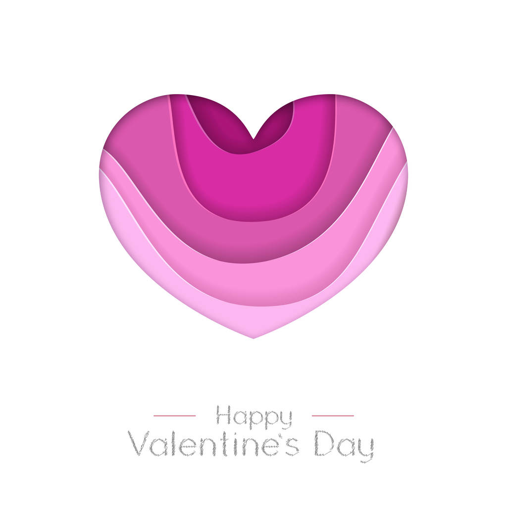 Поздравительная открытка на день святого Валентина с силуэтом любовного сердца. Вырезать дизайн стиля бумажного искусства
 - Вектор,изображение