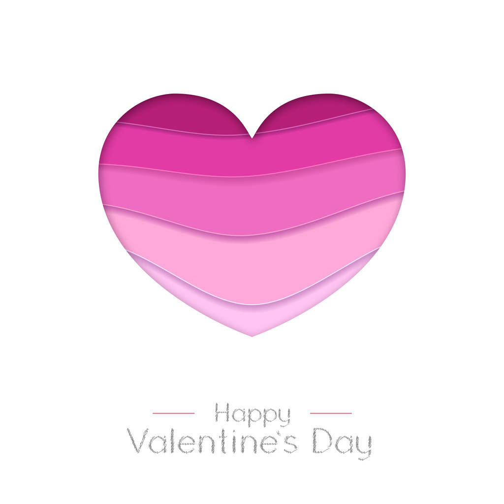 Aşk kalp silueti ile Happy Valentines gün tebrik kartı. Kağıt sanatı tarzı tasarımı nı kesin - Vektör, Görsel