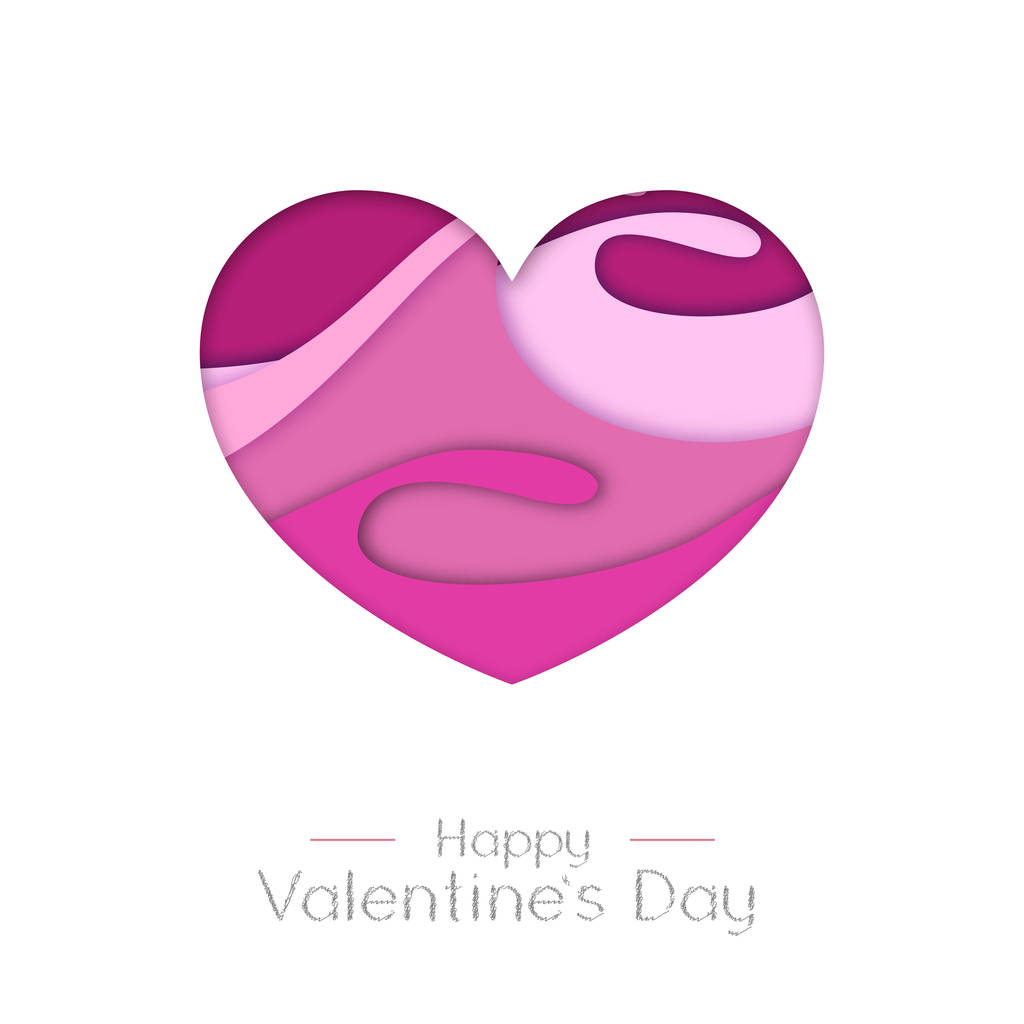 Happy Valentines day greeting card with love heart  silhouette. Cut out paper art style design - Vector, Image