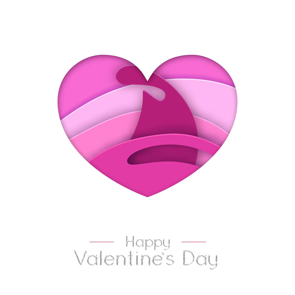 Glückliche Valentinstag Grußkarte mit Liebe Herz Silhouette. ausgeschnittene Papier Art Stil Design - Vektor, Bild
