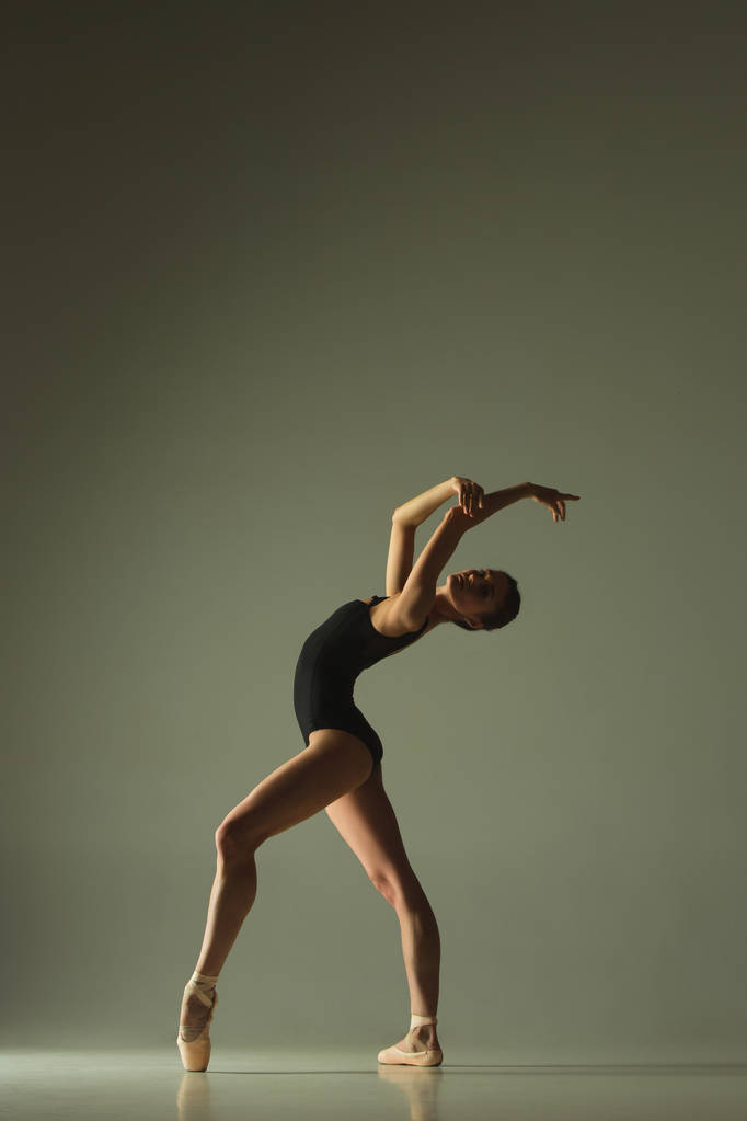 Young graceful female ballet dancer dancing in mixed light - Photo, Image