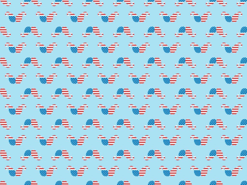 bez szwu wzór tła z wąsami cięcia papieru wykonane z amerykańskich flag narodowych na niebiesko  - Zdjęcie, obraz