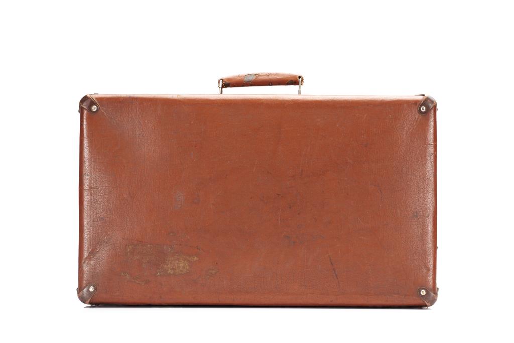 leather brown vintage suitcase isolated on white - Photo, Image
