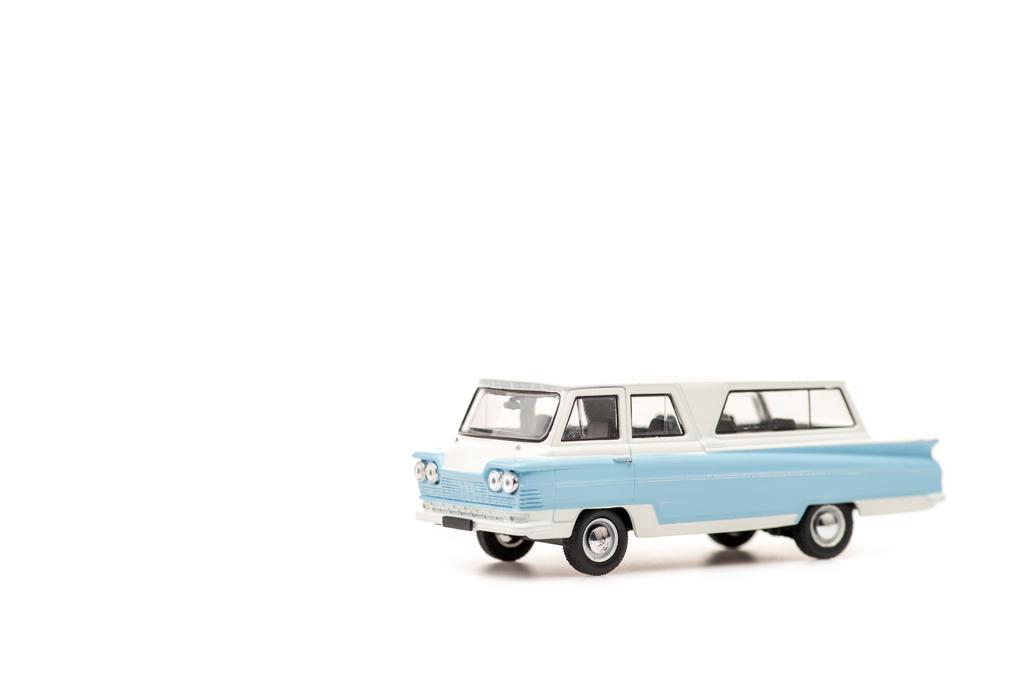 blue toy car on white with copy space - Photo, Image