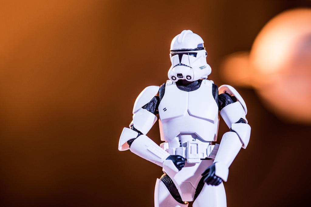 white toy imperial stormtrooper on blurred background - 写真・画像