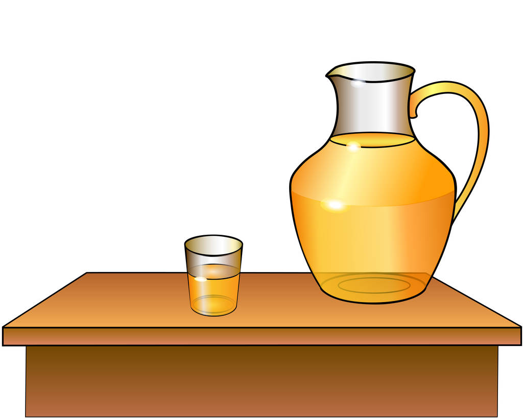 Una brocca e un bicchiere di succo sono sul tavolo. composta ok - bevande estive fresche. Luogo per testo o pubblicità. Vetro brocca trasparente e tazza con spazio copia
 - Vettoriali, immagini