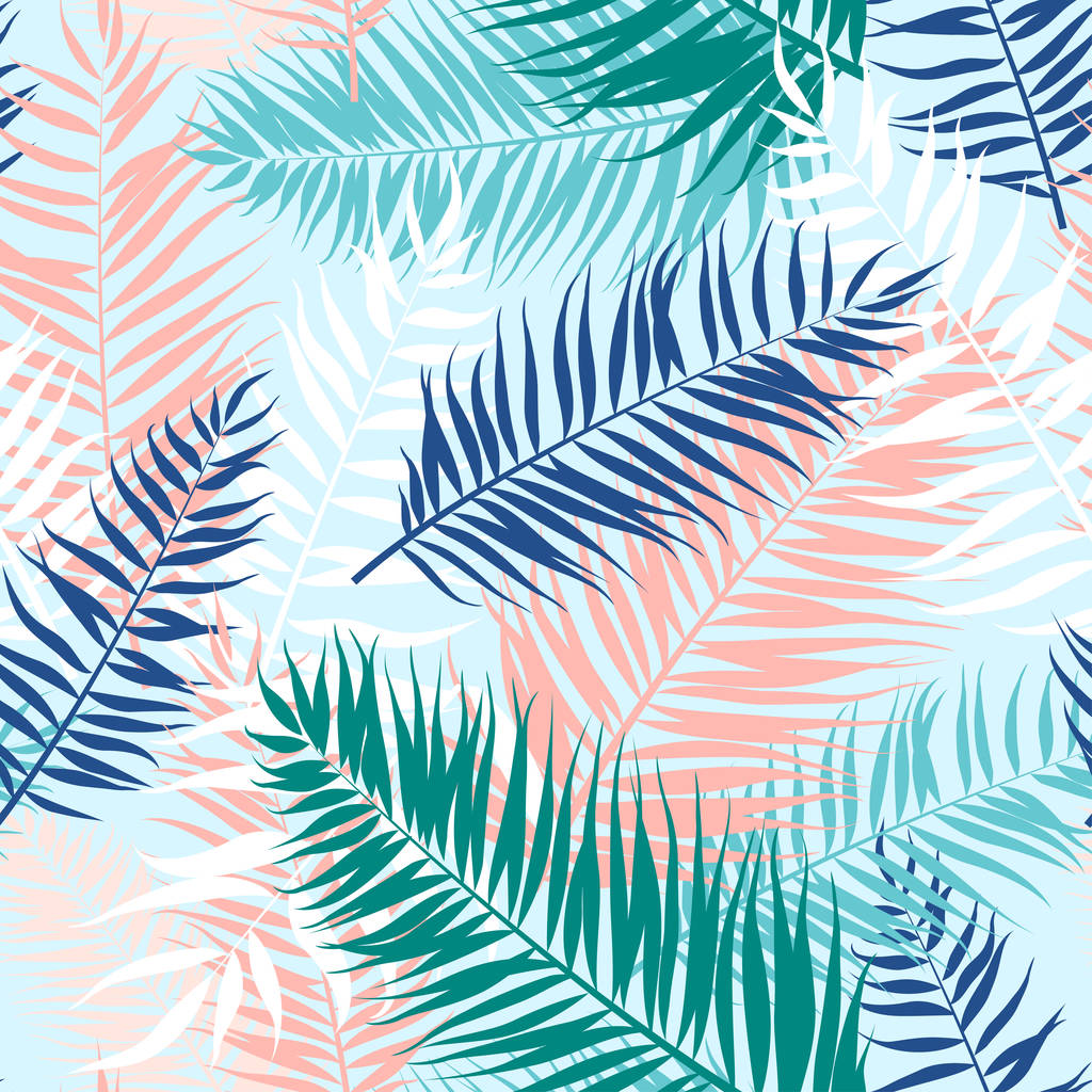 Tropikal palmiye yapraklarının dikişsiz deseni. Vektör illüstrasyon. Düz tasarım - Vektör, Görsel