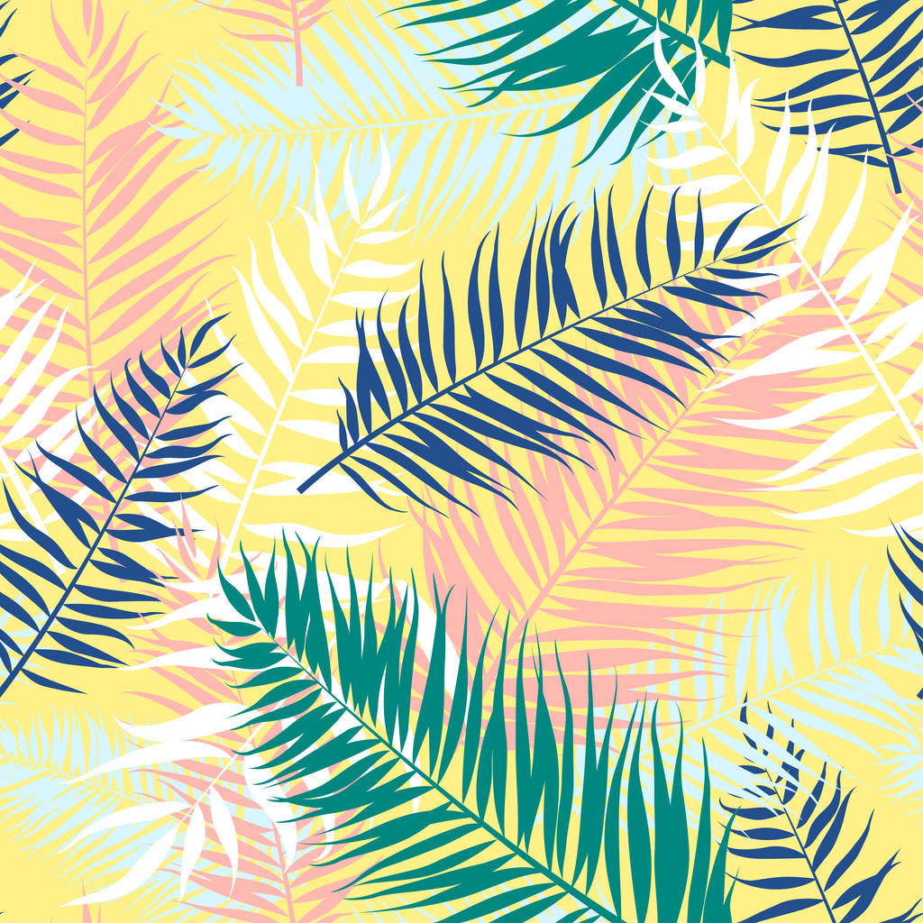 Saumaton kuvio trooppisia palmunlehtiä. Vektorikuvitus. Tasainen muotoilu
 - Vektori, kuva