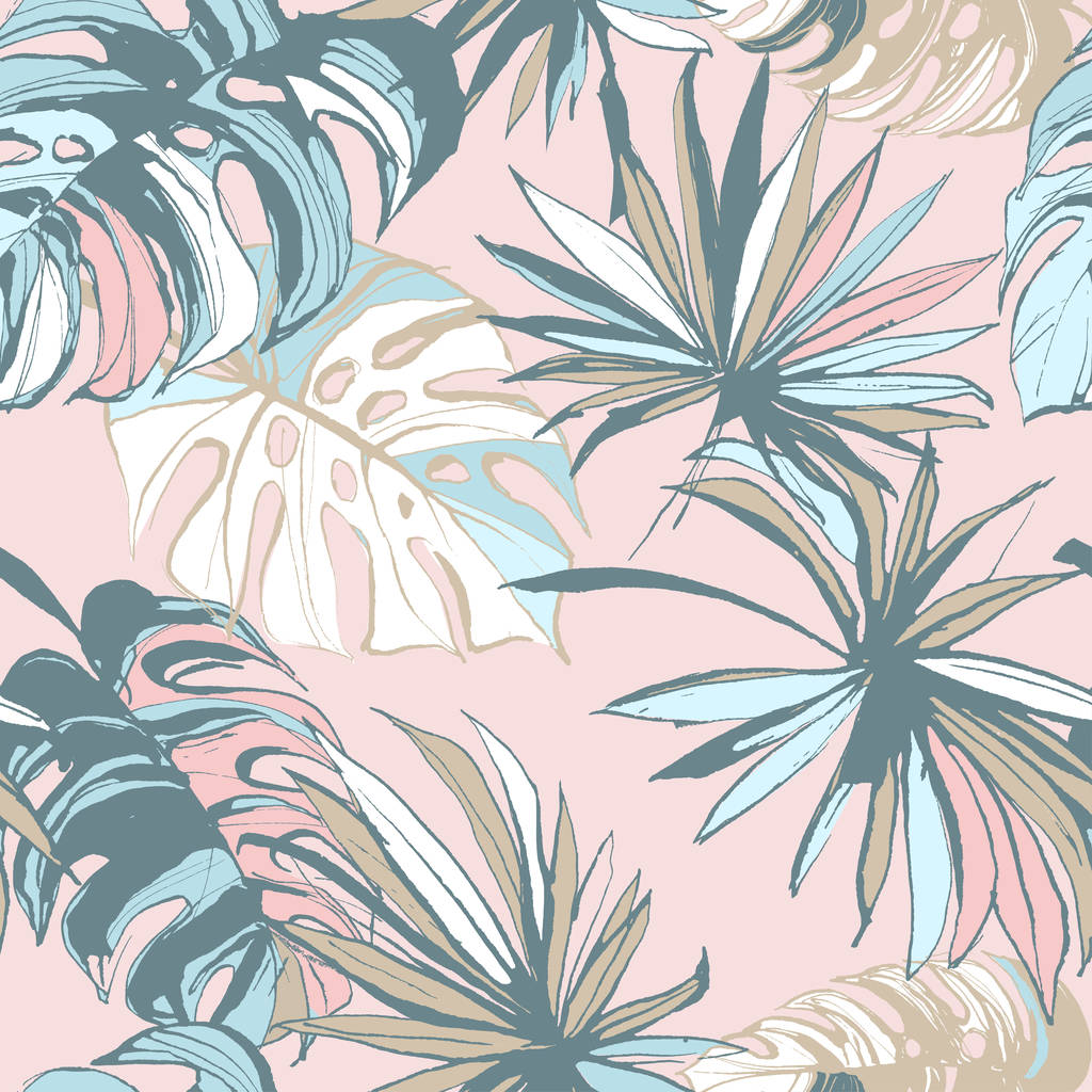 Seamless pattern of ink Hand drawn sketch Tropical palm leaves. - Vector, Image
