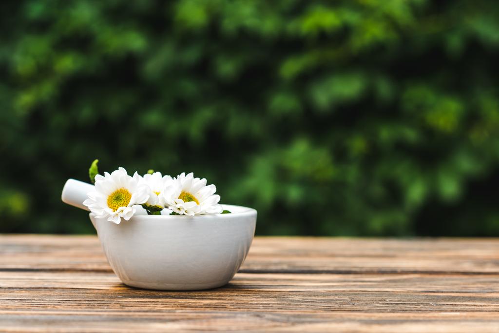 tłuszcz w zaprawy z kwiatami Chryzantema na drewnianym stole  - Zdjęcie, obraz