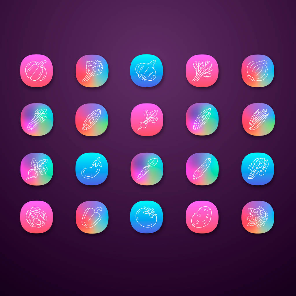 Λαχανικά χρώμα app εικονίδια Set - Διάνυσμα, εικόνα