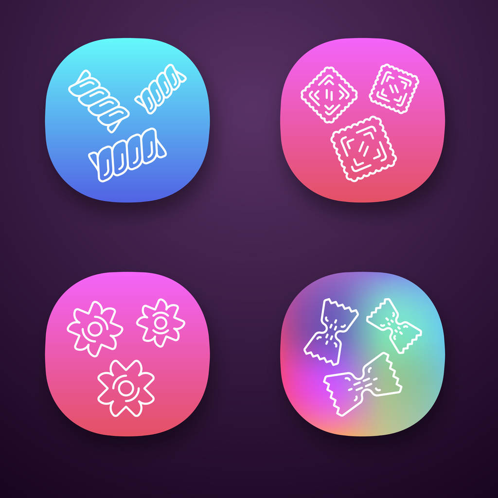 Macarrão tipos de macarrão conjunto de ícones de aplicativos
 - Vetor, Imagem