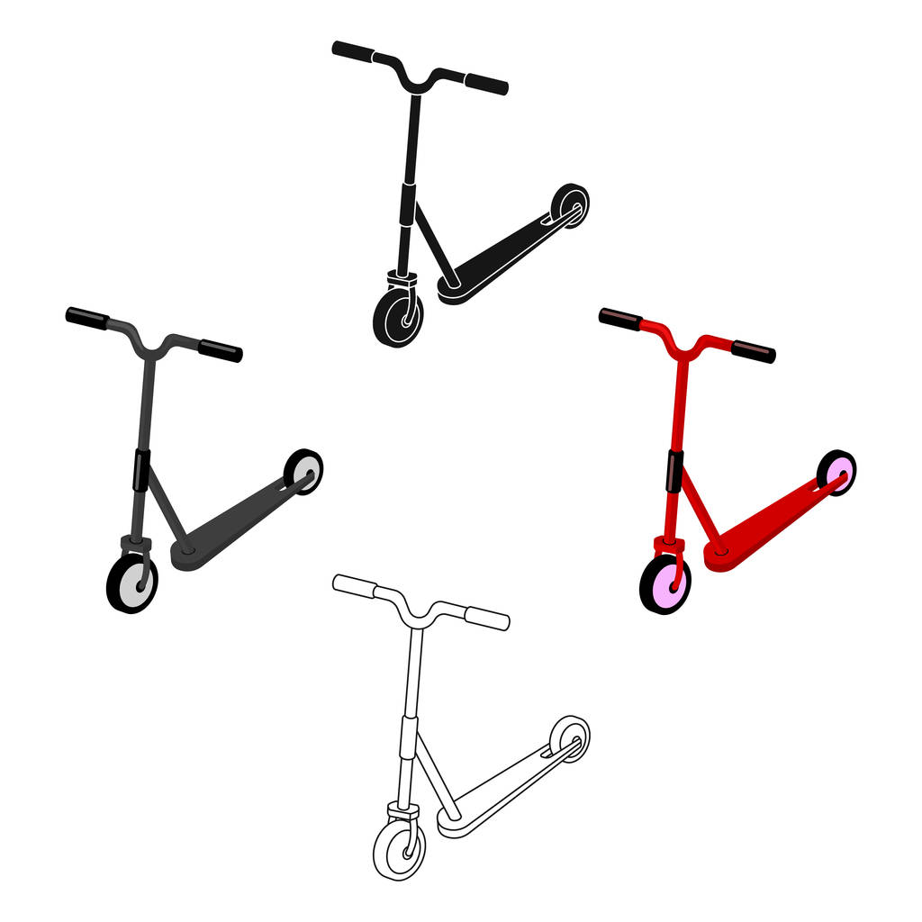 Kinderen rode scooter. Vervoer voor kinderen wandelingen. Transport single icon in Cartoon, zwarte stijl vector symbool Stock Illustratie. - Vector, afbeelding