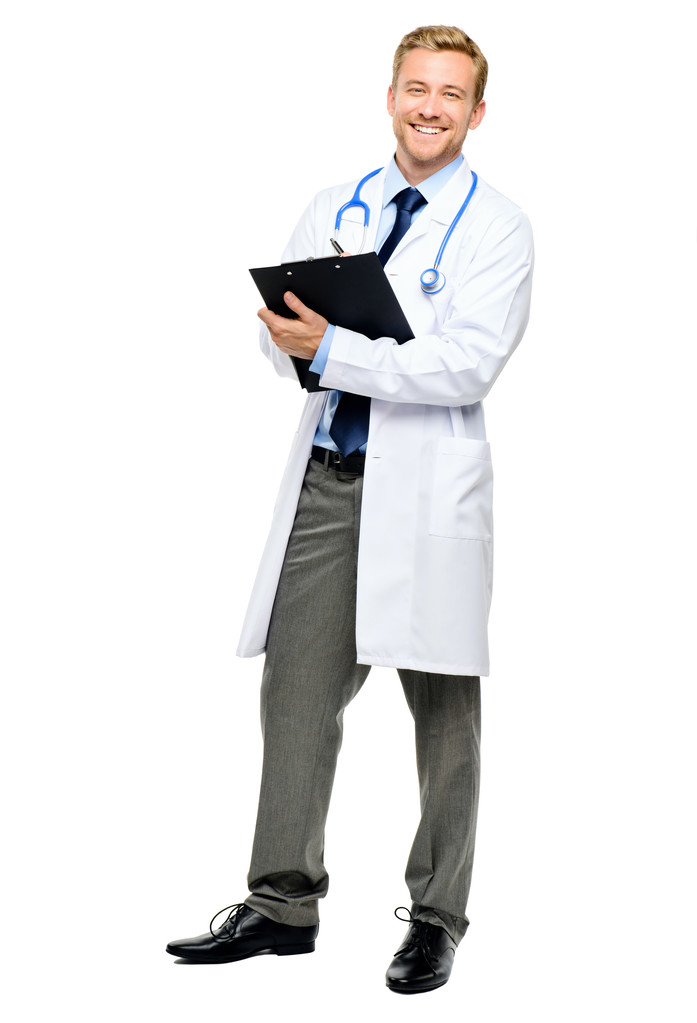 Повна довжина впевненого молодого лікаря на білому тлі
 - Фото, зображення