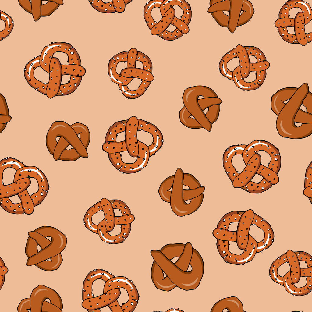 Patrón sin costuras con pretzels sobre fondo marrón
 - Vector, Imagen