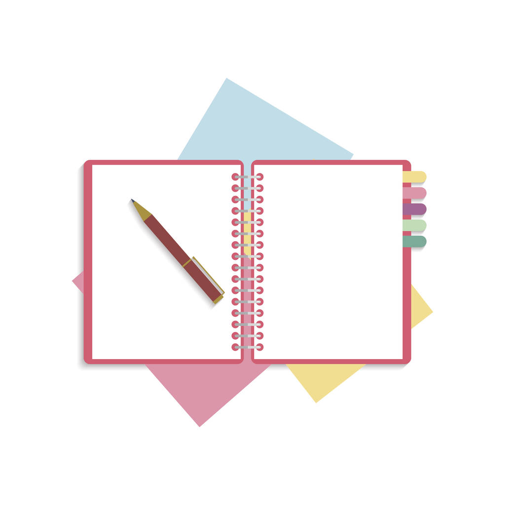 Notebook aperto con linguette colorate clip e matita. Vettore. 10 eps
 - Vettoriali, immagini