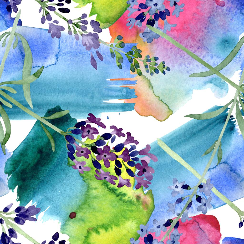Fialová levandule květinová Botanická květina. Vodný obrázek pozadí-barevný. Bezespání vzorek pozadí. - Fotografie, Obrázek