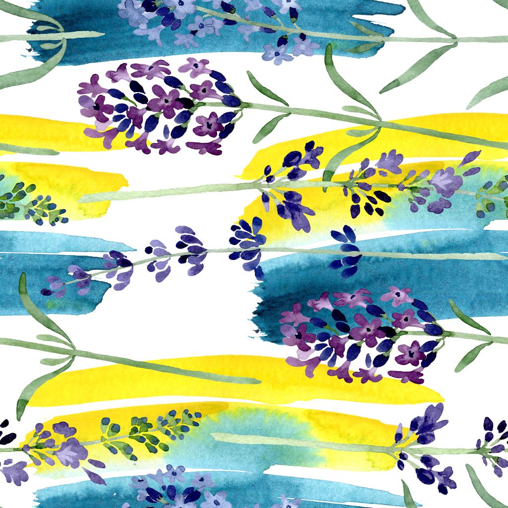 Violet fleur botanique florale lavande. Ensemble d'illustration de fond aquarelle. Modèle de fond sans couture
. - Photo, image