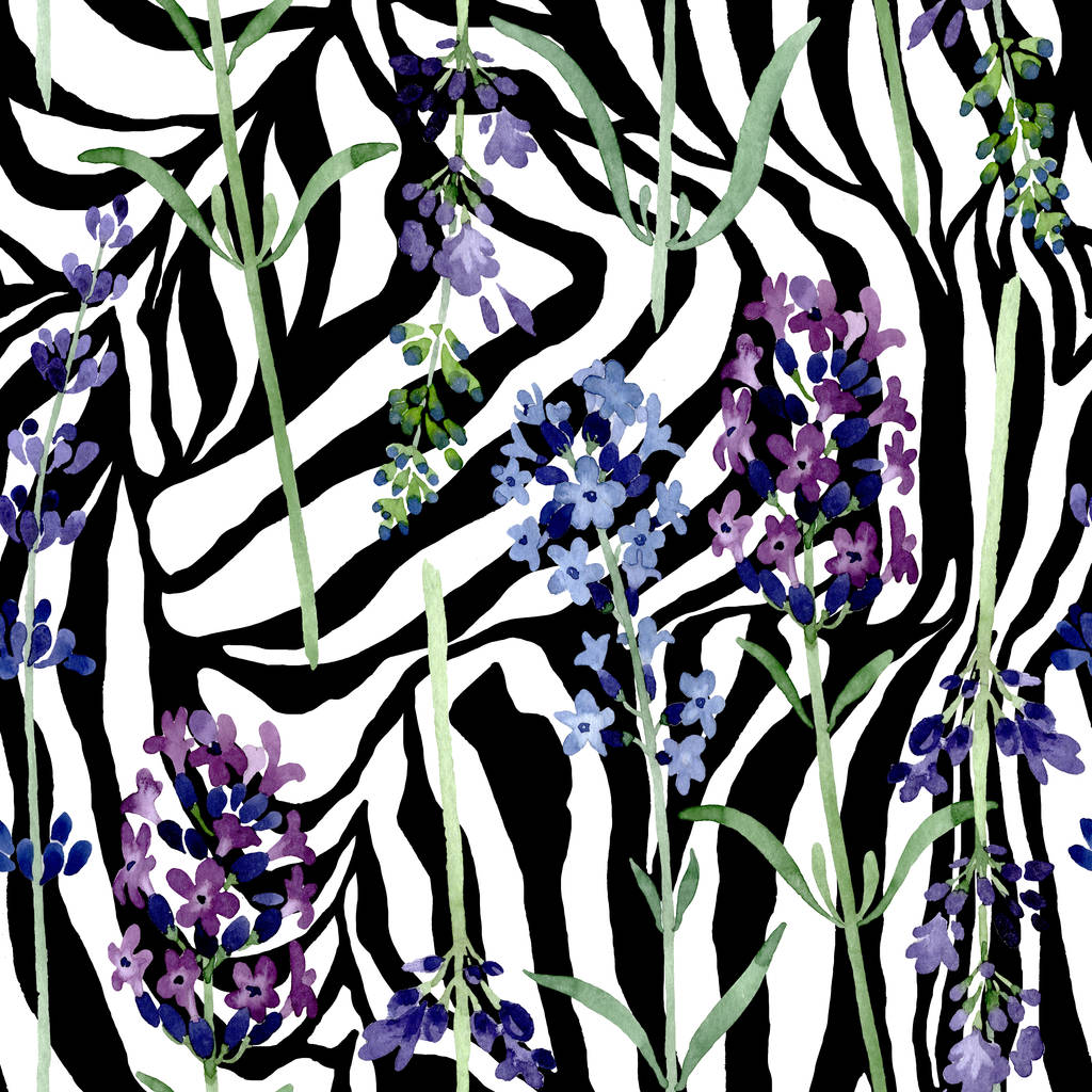 violettem Lavendel florale botanische Blume. Aquarell Hintergrundillustration Set. nahtloses Hintergrundmuster. - Foto, Bild