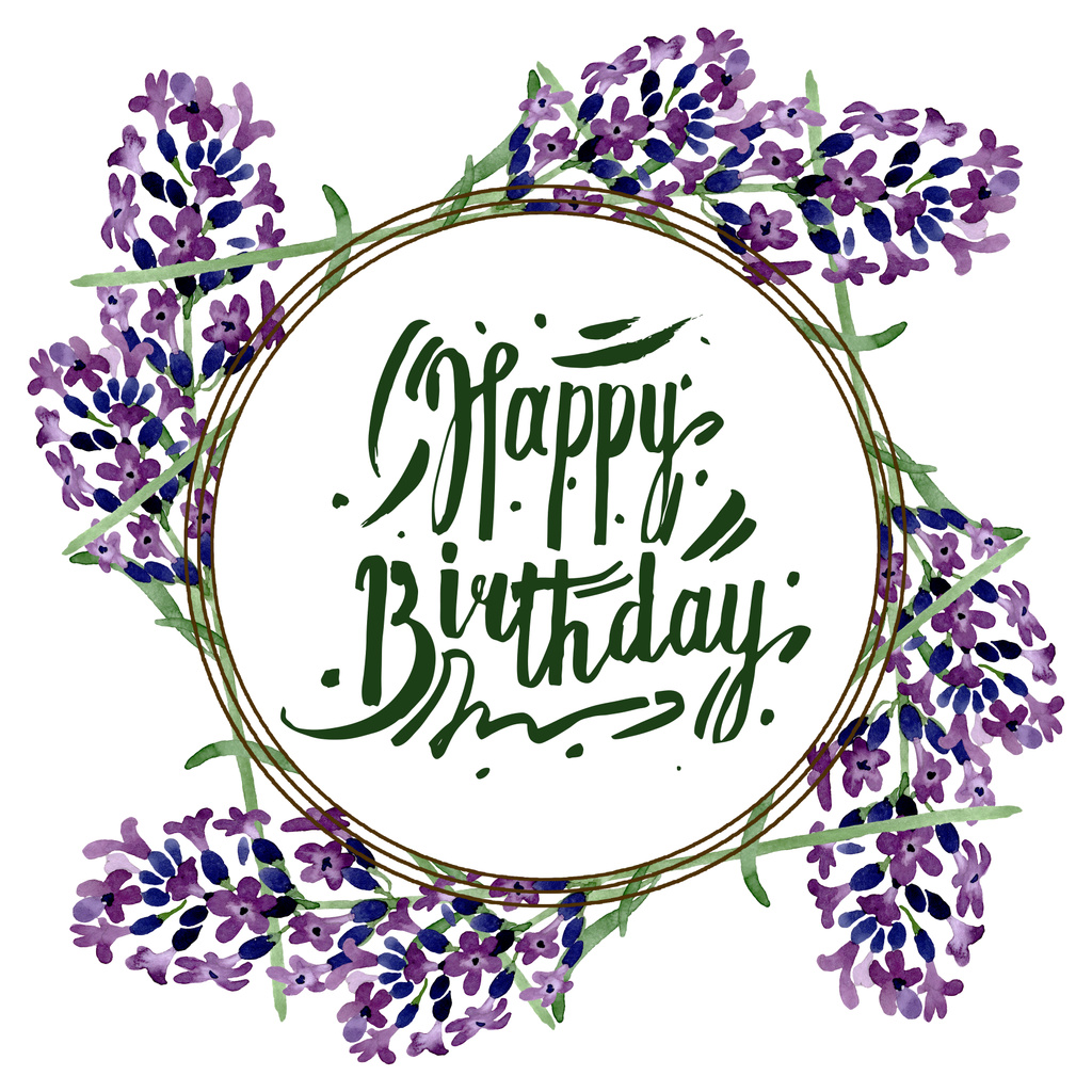 Violet lavendel bloemen botanische bloem. Aquarel achtergrond illustratie instellen. Frame rand ornament vierkant. - Foto, afbeelding