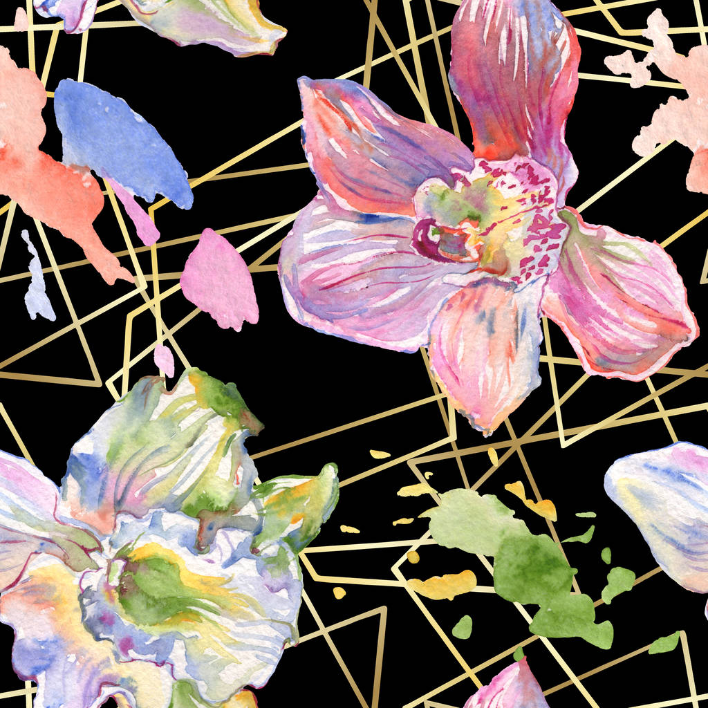Орхідея квіткових ботанічних квітів. Набір ілюстрацій для акварельного фону. Безшовний візерунок тла
. - Фото, зображення