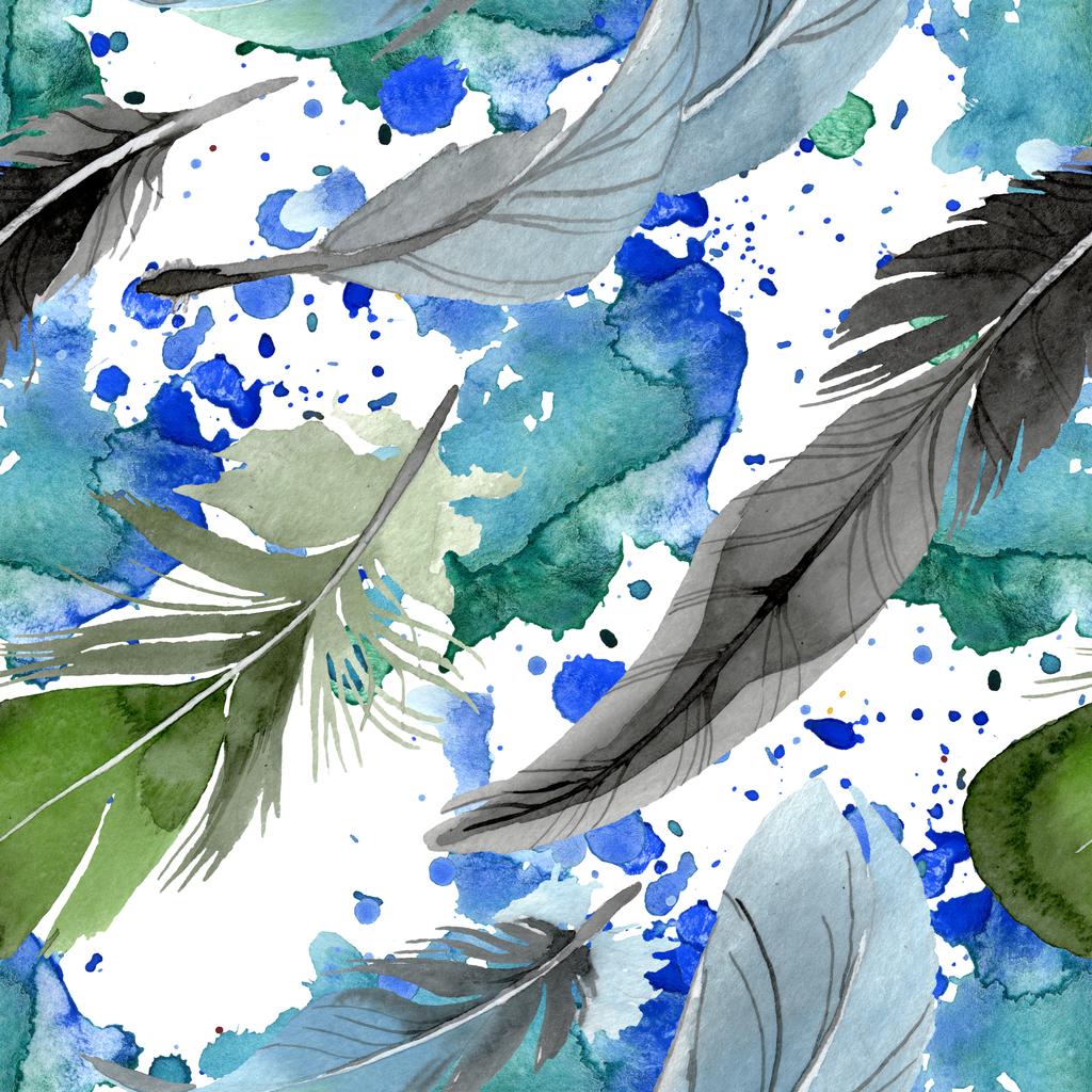 Ptačí pero od křídla izolováno. Vodný obrázek pozadí-barevný. Bezespání vzorek pozadí. - Fotografie, Obrázek