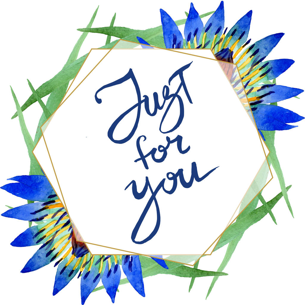 Fleurs botaniques florales de lotus bleu. Ensemble d'illustration de fond aquarelle. Cadre bordure ornement carré
. - Photo, image