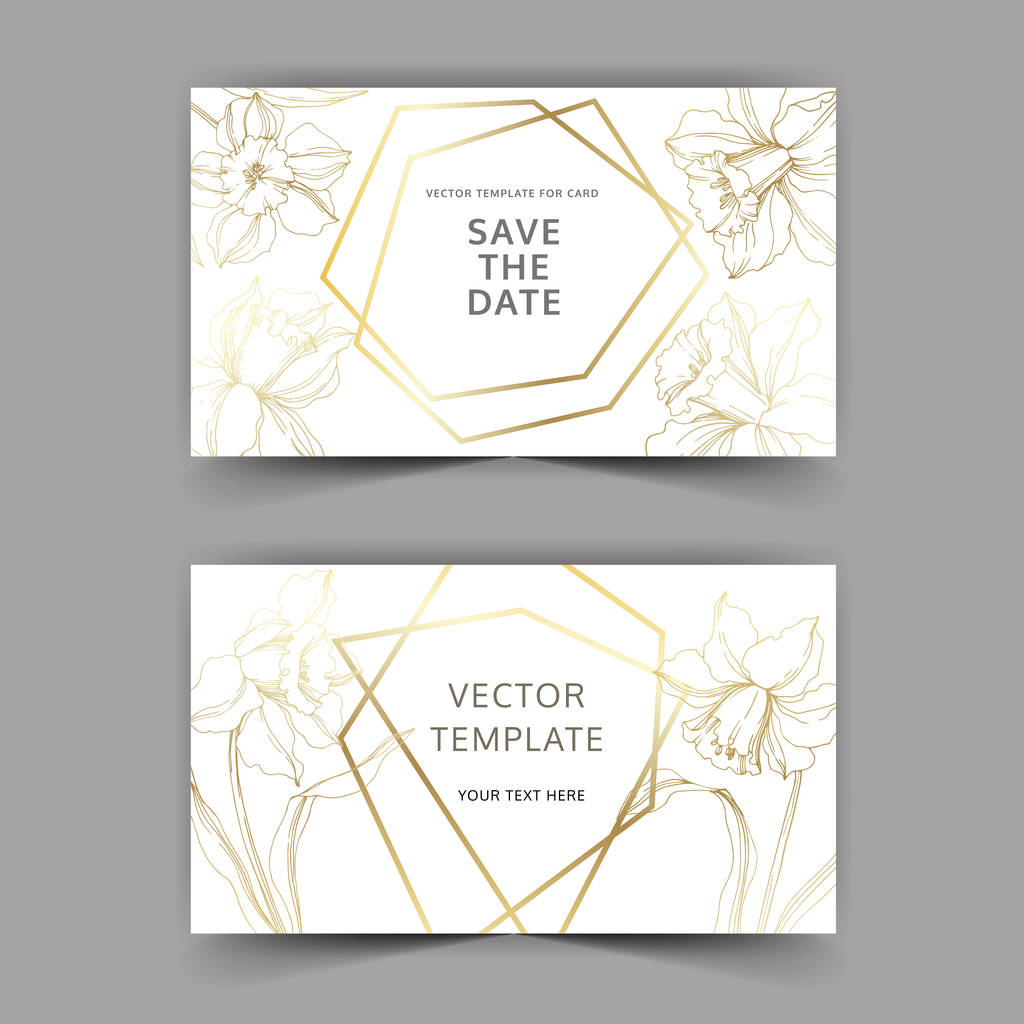 Vector Narcissus floral botanical flower. Golden engraved ink art. Wedding background card floral decorative border. - Vector, Image