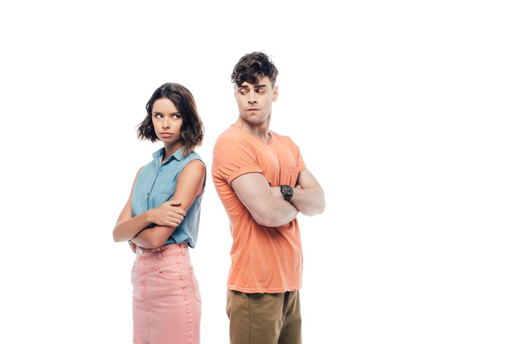 offensé homme et femme debout dos à dos avec les bras croisés isolés sur blanc
 - Photo, image