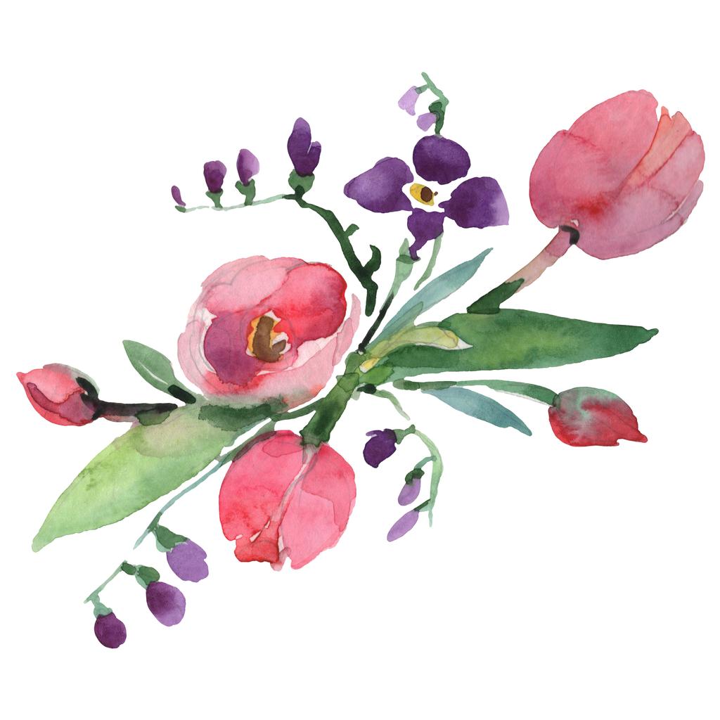 花束花植物の花 野生の春の葉の野生の花が孤立しました 水彩背景イラストセット 水彩画ファッションアクアレル孤立 孤立した花束イラスト要素 ロイヤリティフリー写真 画像素材