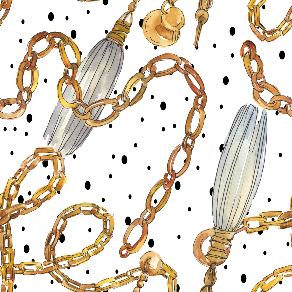 Ilustración de bocetos de cadenas doradas en un elemento aislado de estilo acuarela. Patrón de fondo sin costuras
. - Foto, imagen