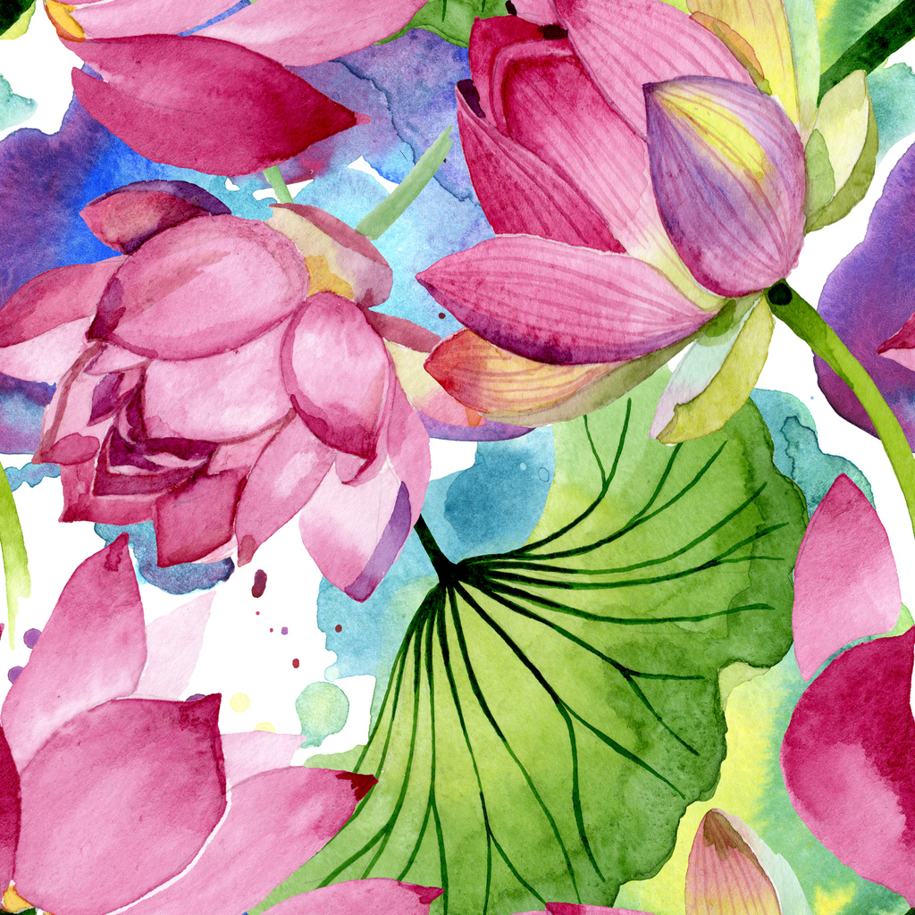 Fiori botanici floreali di loto rosa. Acquerello sfondo illustrazione set. Modello di sfondo senza soluzione di continuità
. - Foto, immagini